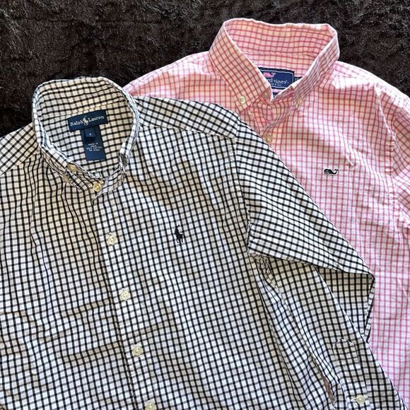 Ralph Lauren Other - Set of‎ 2 Youth Gingham Check Long Sleeve Vineyard Vines Ralph Lauren Boys S